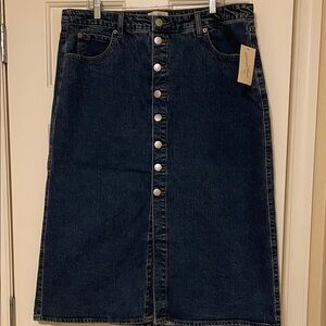 Universal Thread Dark Wash Button-Front Denim Midi Skirt